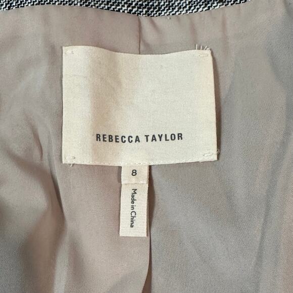 Rebecca Taylor Tweed Fringe Trim Peplum Blazer Raw Edge Trim Collarless Jacket - Picture 11 of 13